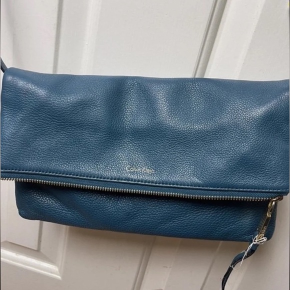 Calvin Klein Samira Turquoise Blue Pebbled Soft Leather Flap Crossbody Bag Purse - Picture 1 of 12